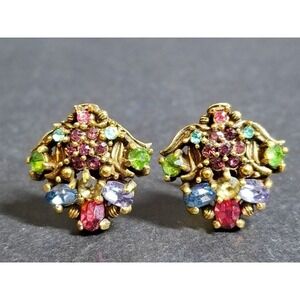Vintage Holly Craft multi gemstone screw back earrings